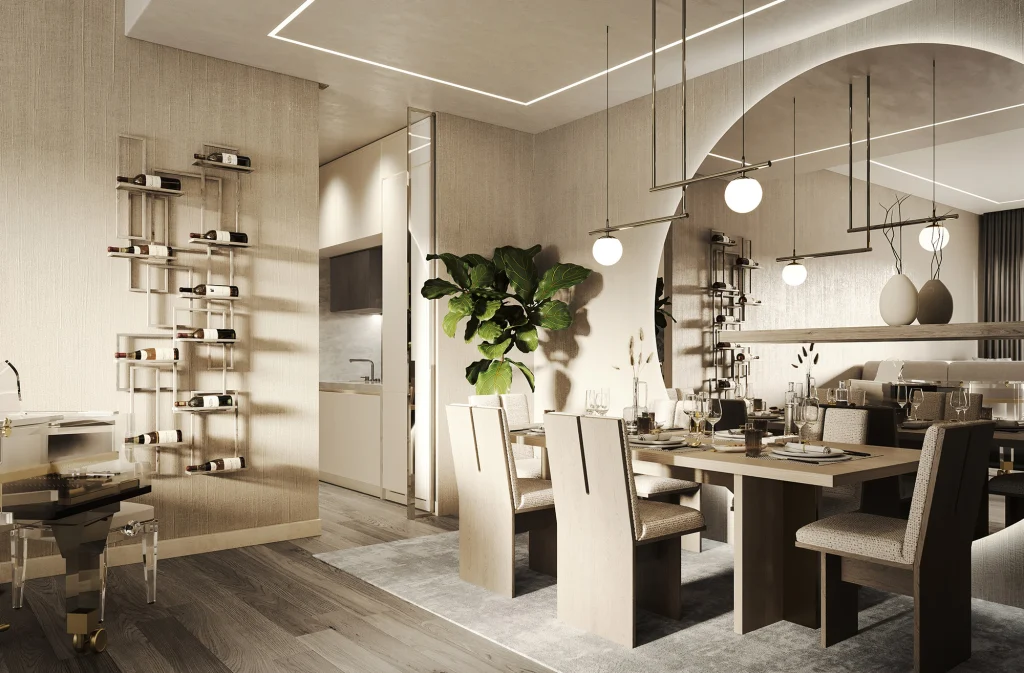 real estate visualization of dinning room in apartment in dubai