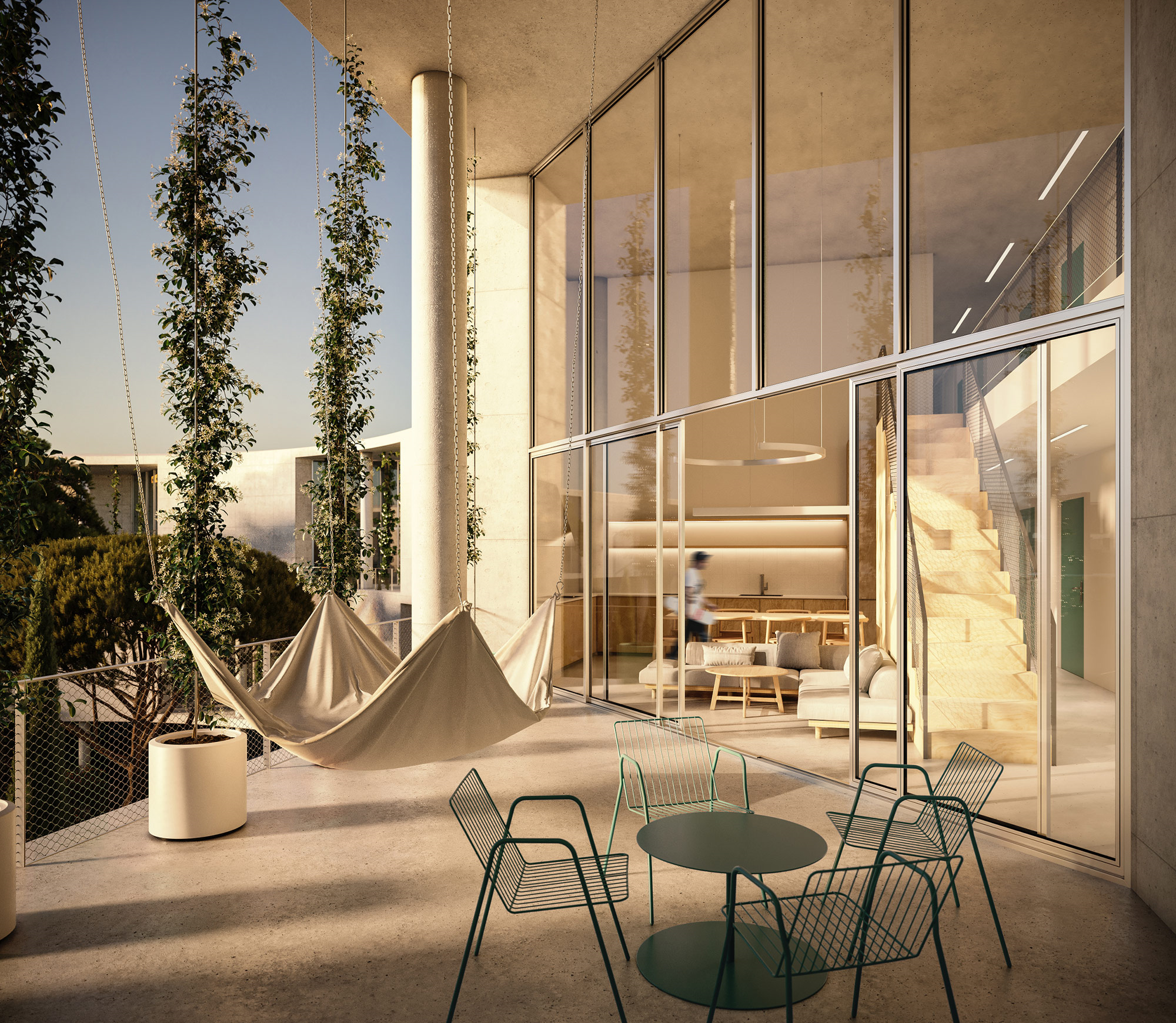 Student Housing Landscape Architecture Visualization interior with bicycles in cyprus university