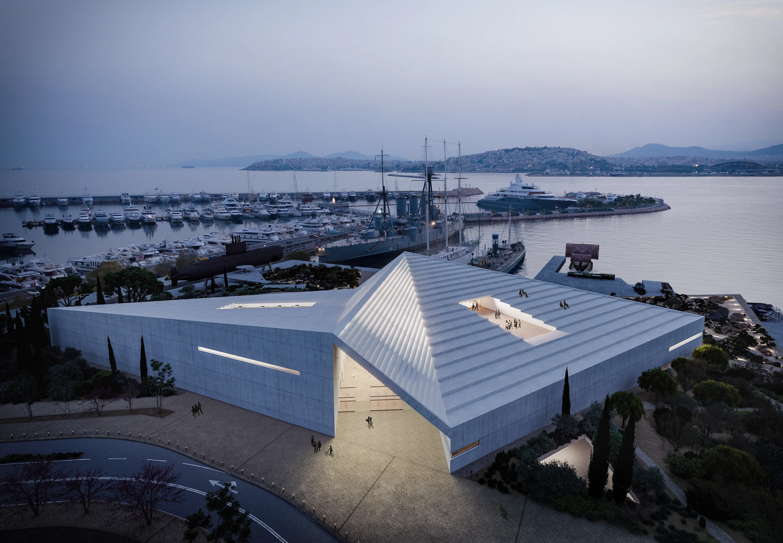 3D visualization in greece of the Museum of Maritime Tradition in Faliro, image from above