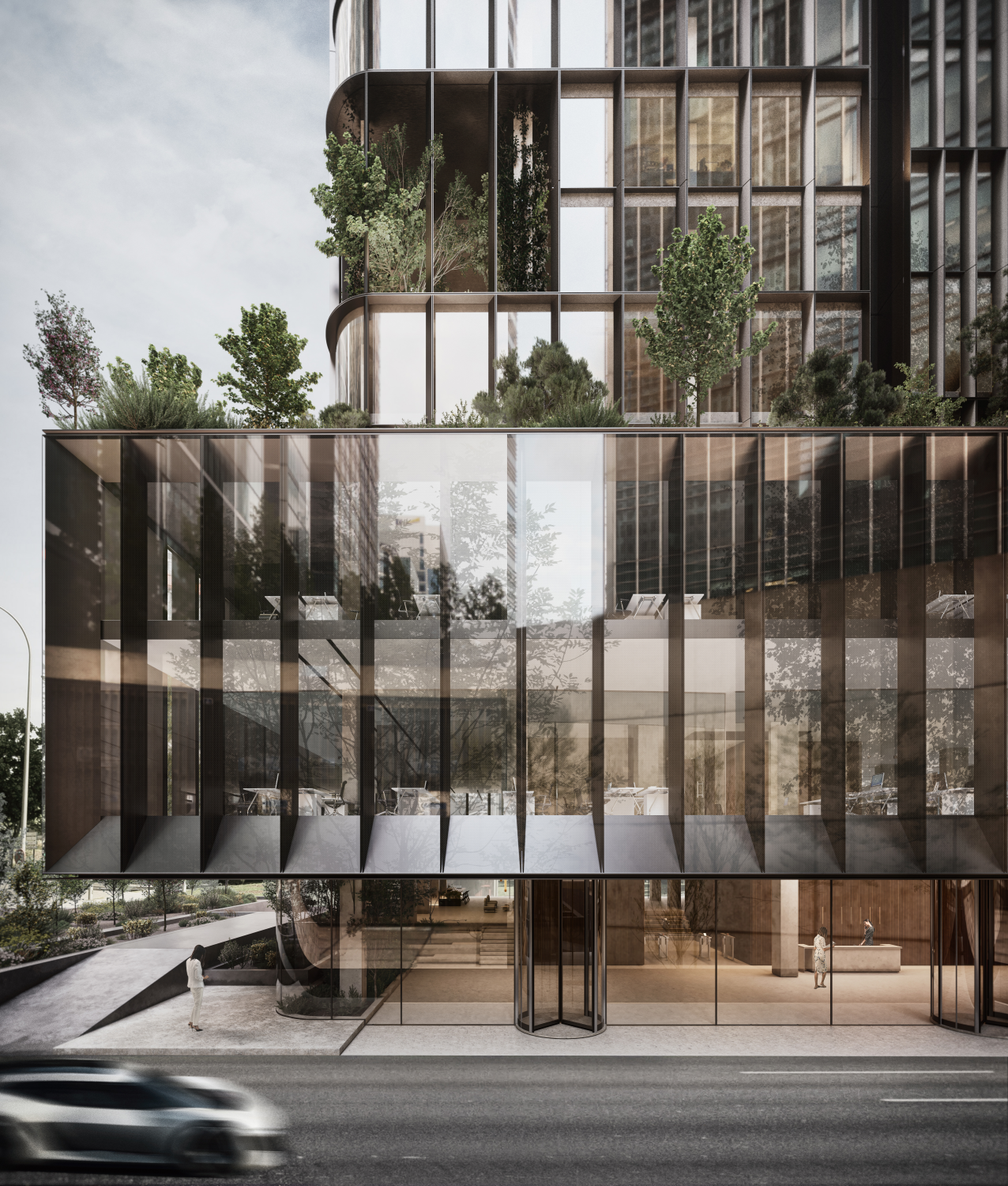 high-end real estate visualization of Ardian tower from a streetview point